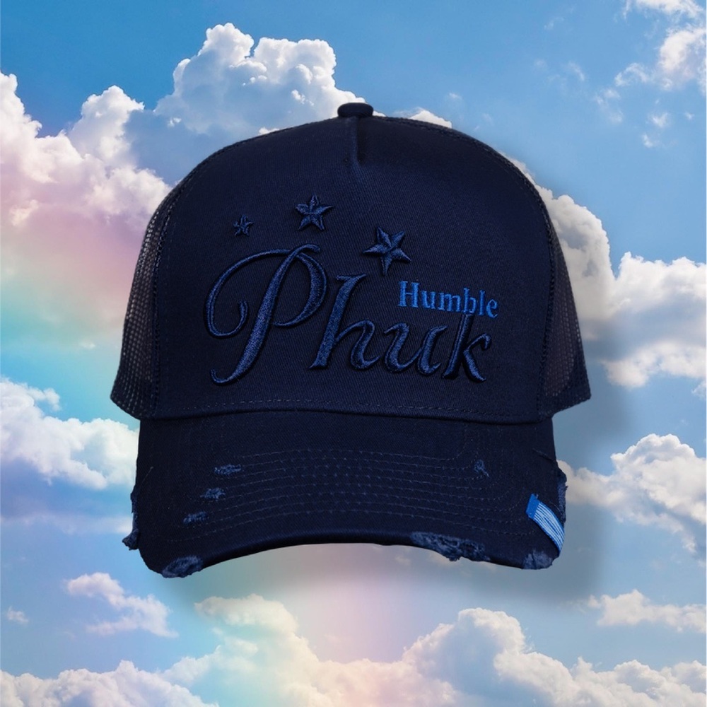 Navy Blue Trucker Hat with Embroidered Design